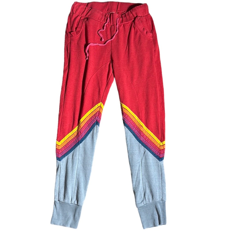 Aviator nation women’s jogger sweatpants red/gray 5 stripe